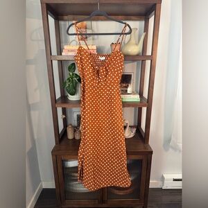 Faithful the brand Polka Dot Midi Dress in Orange
